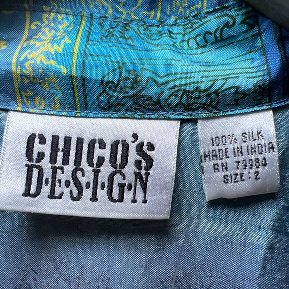 Chico's Design NWT Silk Button Up Long Sleeve Shirt Top Womens Size 2 Large Blue - Picture 3 of 11